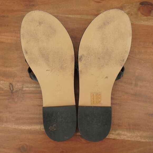 Schutz Womens Phoenix Flats Slide On Sandals Black Leather Gold Studs Size 7.5B - Picture 9 of 11